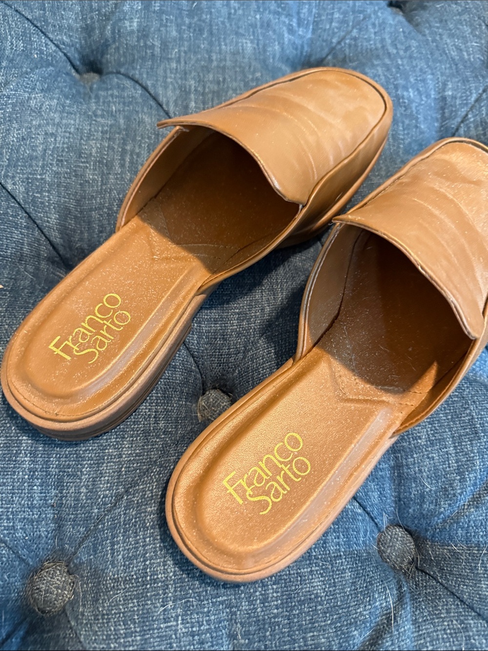 Franco Sarto Tan Leather Slip-On Mules